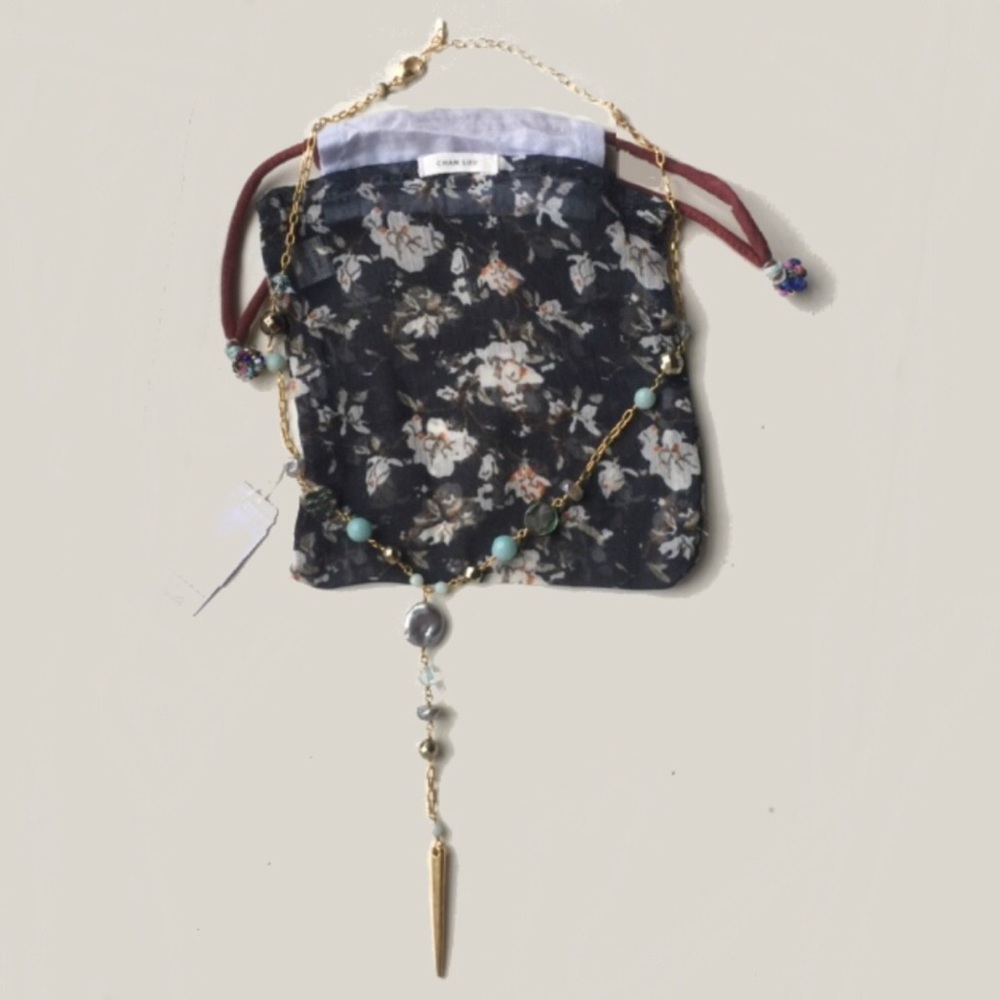 Stunning Chan Luu 18k Gold Peacock Pearl Dagger Necklace